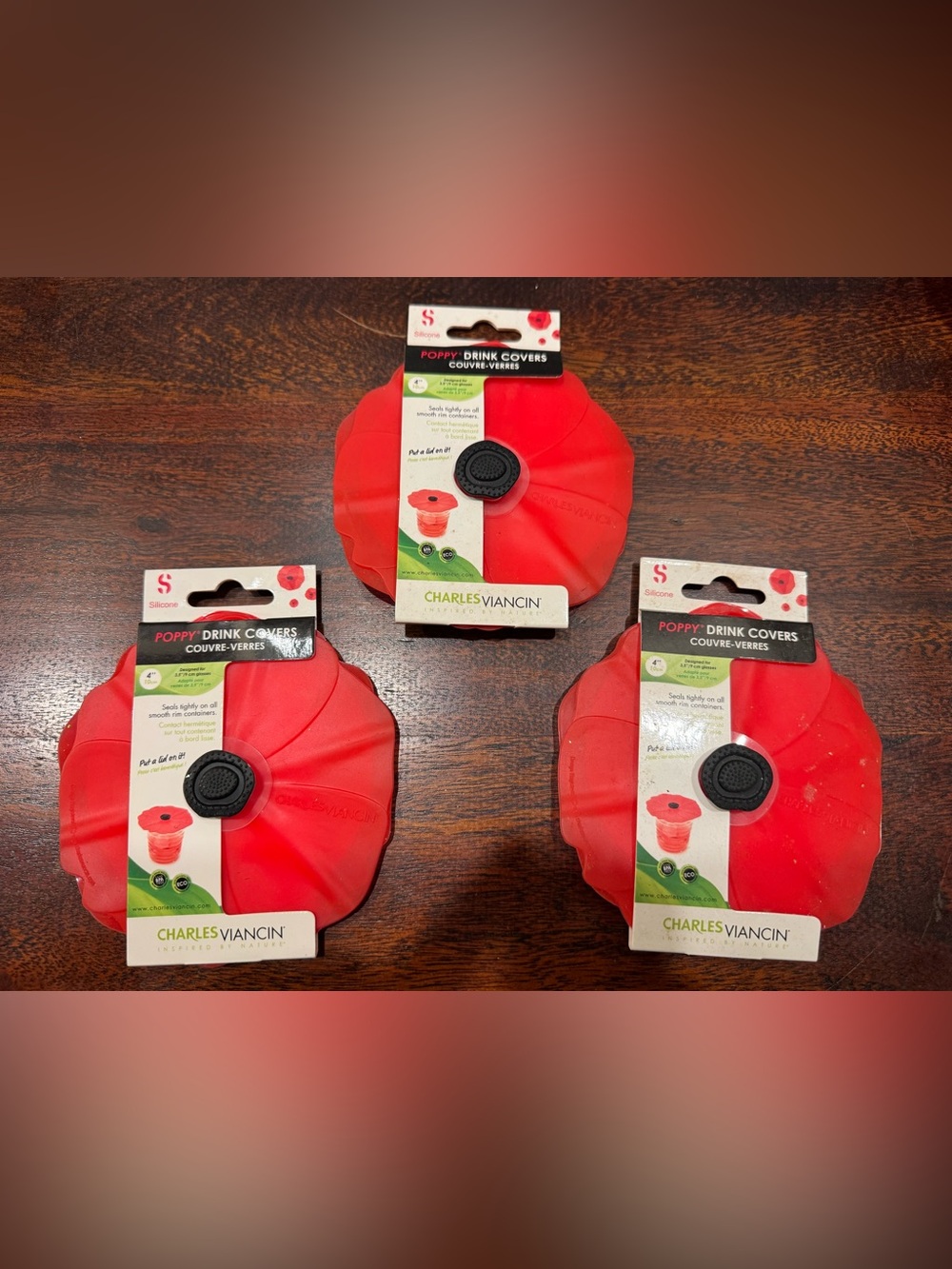 Red Poppy Silicone Drink Covers - Set of 6